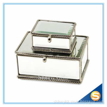 Vintage Glass gift box for jewerly Trinket Box Brass Glass Dried Flower Box Mirror Bottom Retro Decor
